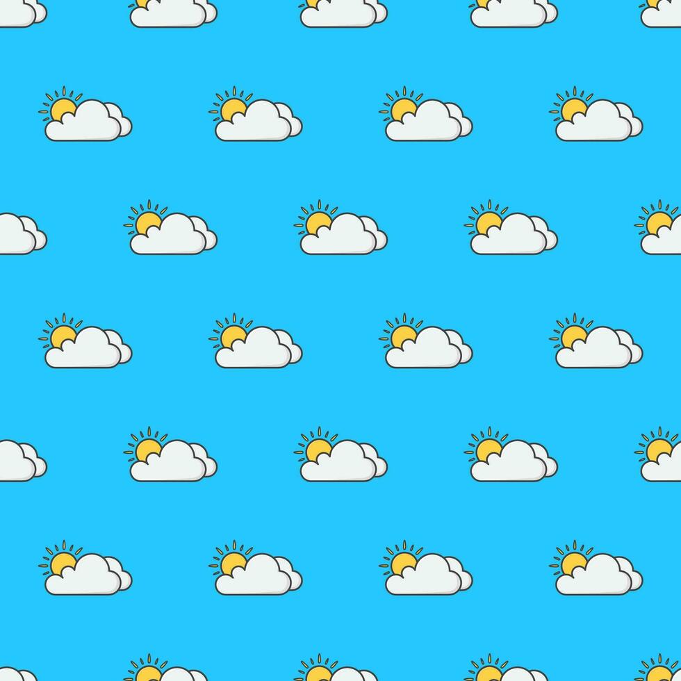 Sun And Cloud Seamless Pattern On A White Background. Weather Phenomena Theme Vector Illustration