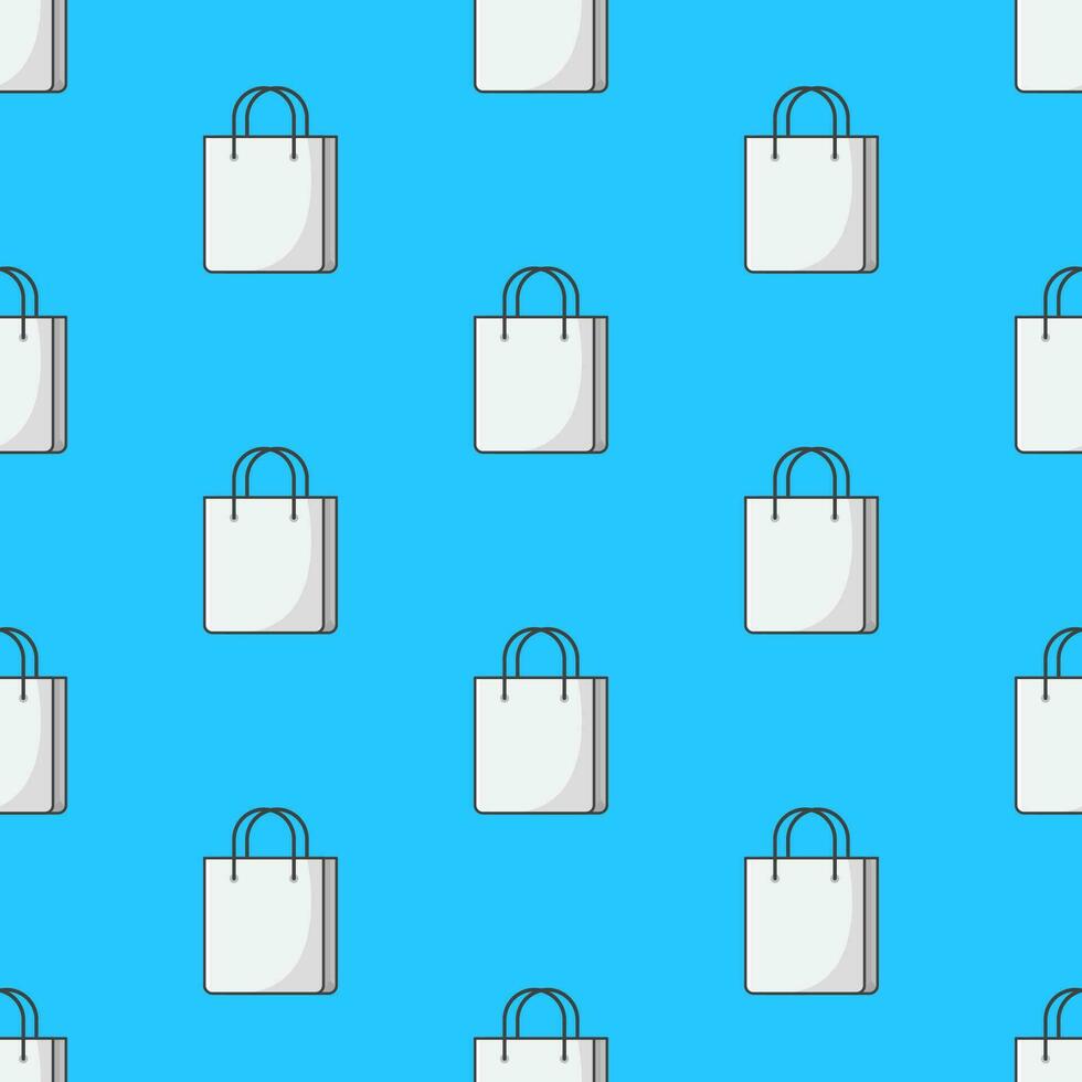 Shopping Paper Bag Seamless Pattern On A Blue Background. Shopping Theme Vector Illustration