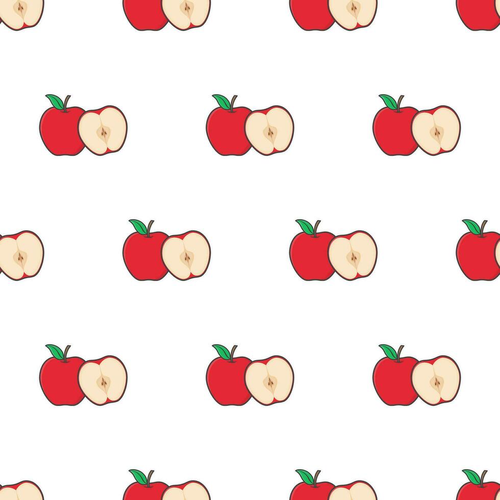 Apple Slice Seamless Pattern On A White Background. Apple Theme Vector Illustration