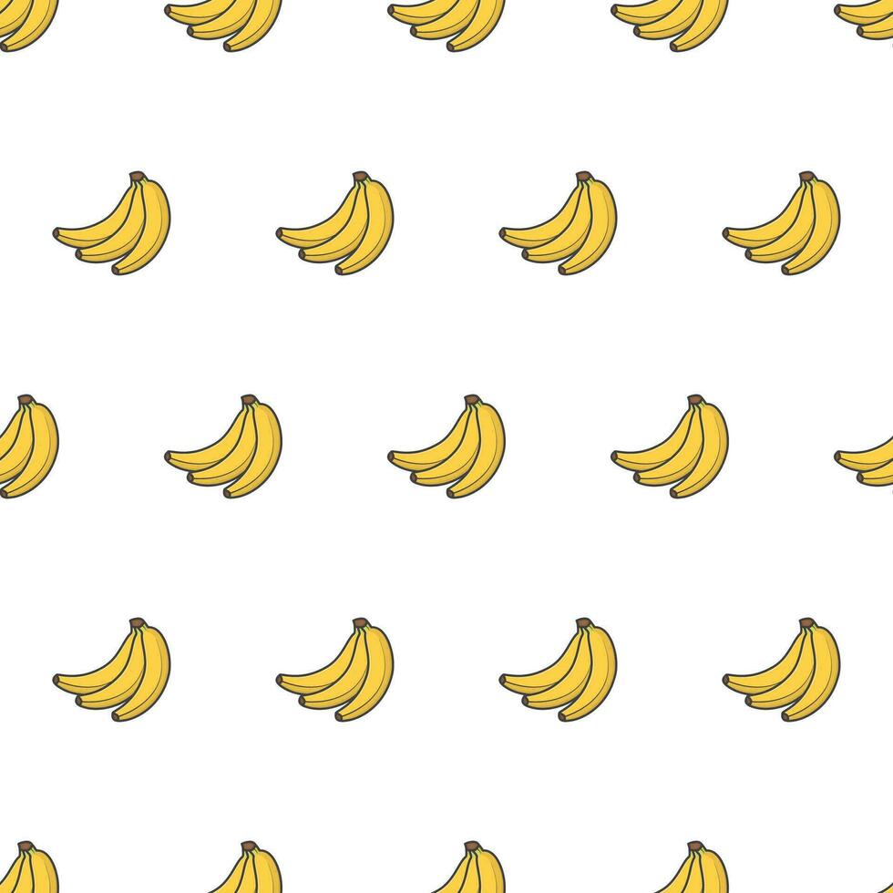 Ripe Banana Bunch Seamless Pattern On A White Background. Fresh Banana Theme Vector Illustration