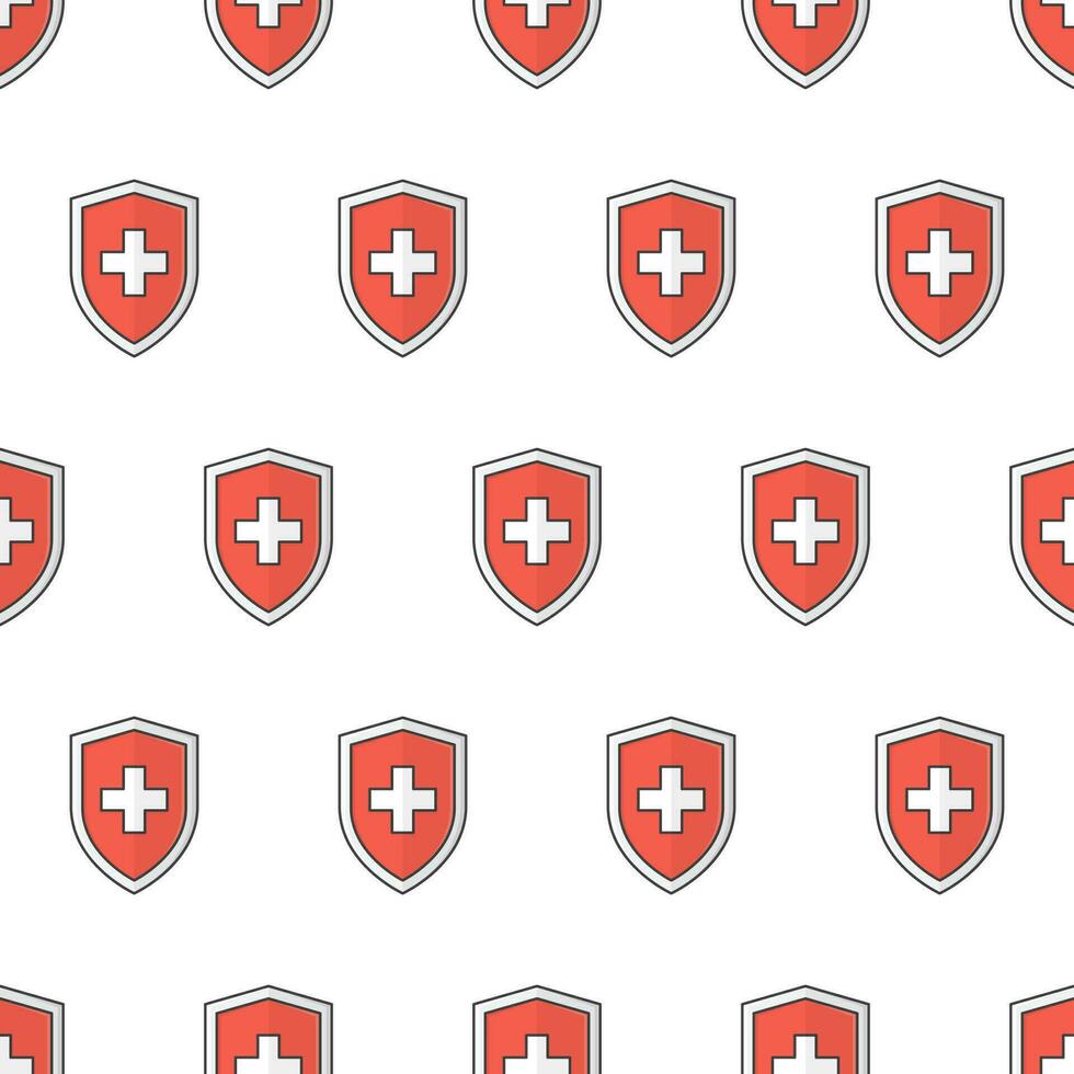 Medical Shield Protection Seamless Pattern On A White Background. Immune System Theme Vector Illustration