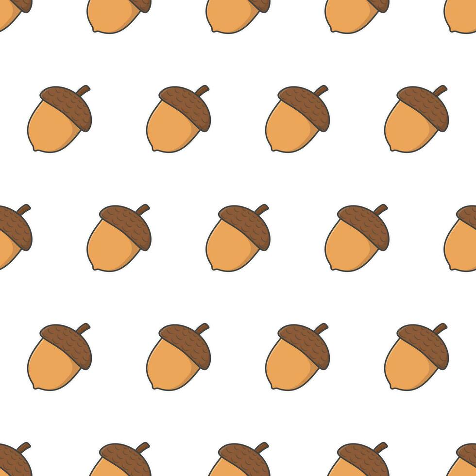 Acorn Seamless Pattern On A White Background. Autumn Acorn Theme Vector Illustration