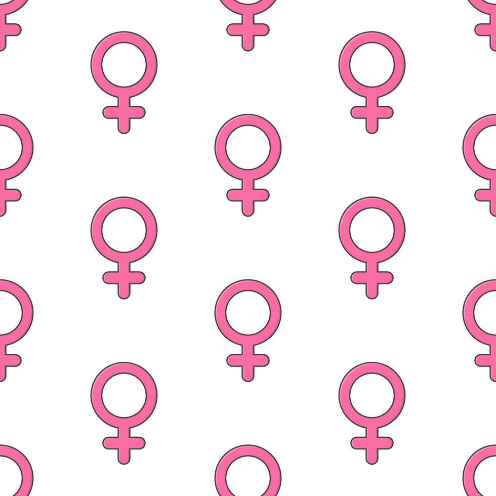 Female Gender Symbol Seamless Pattern On A White Background. Gender Theme Vector Illustration