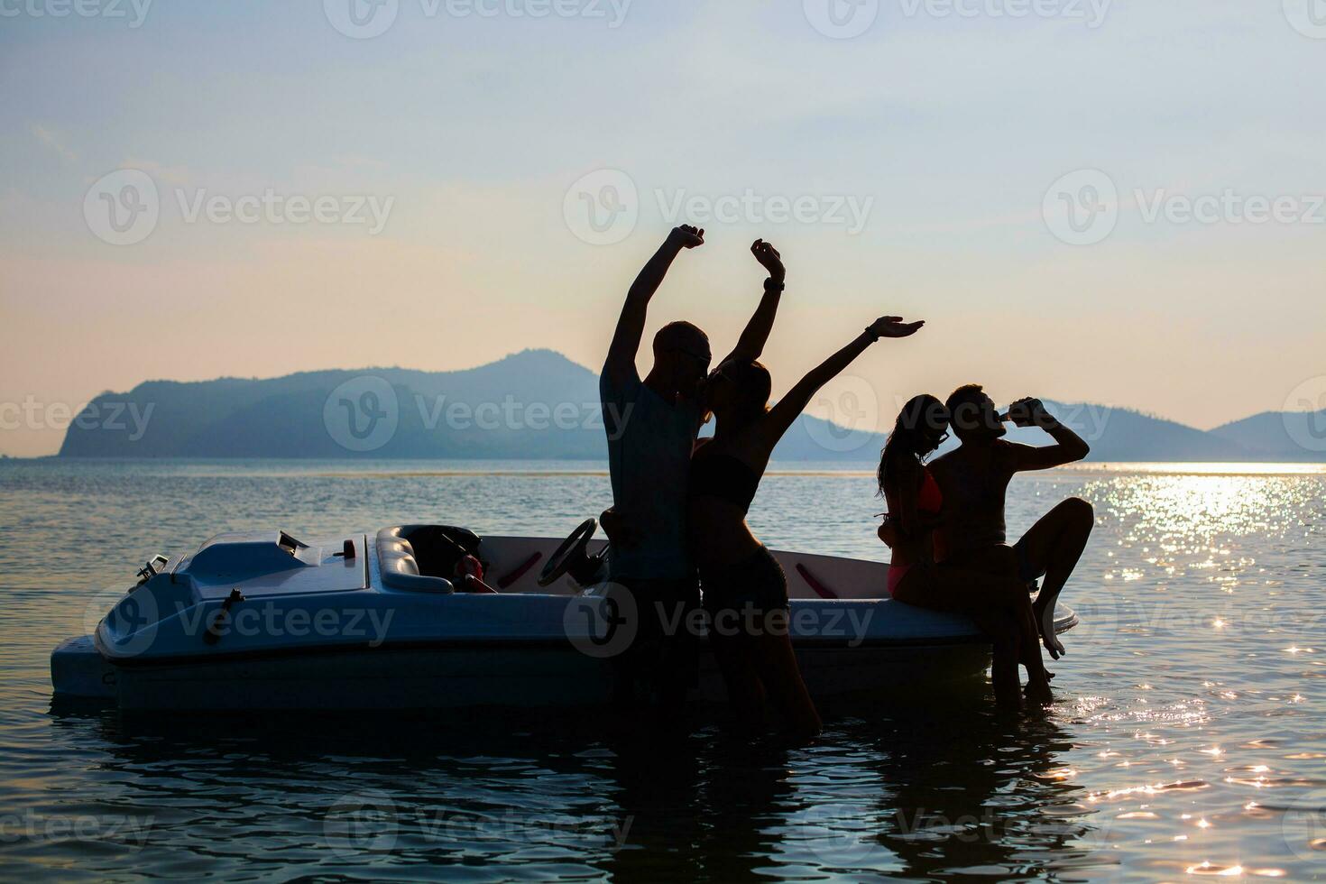 happy company of friends on summer vacation photo