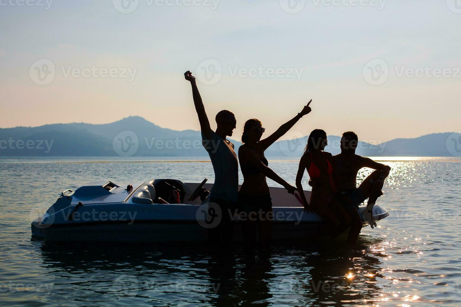 happy company of friends on summer vacation photo