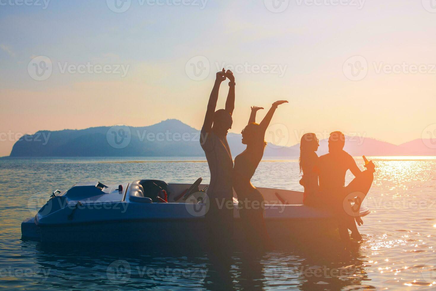 happy company of friends on summer vacation photo