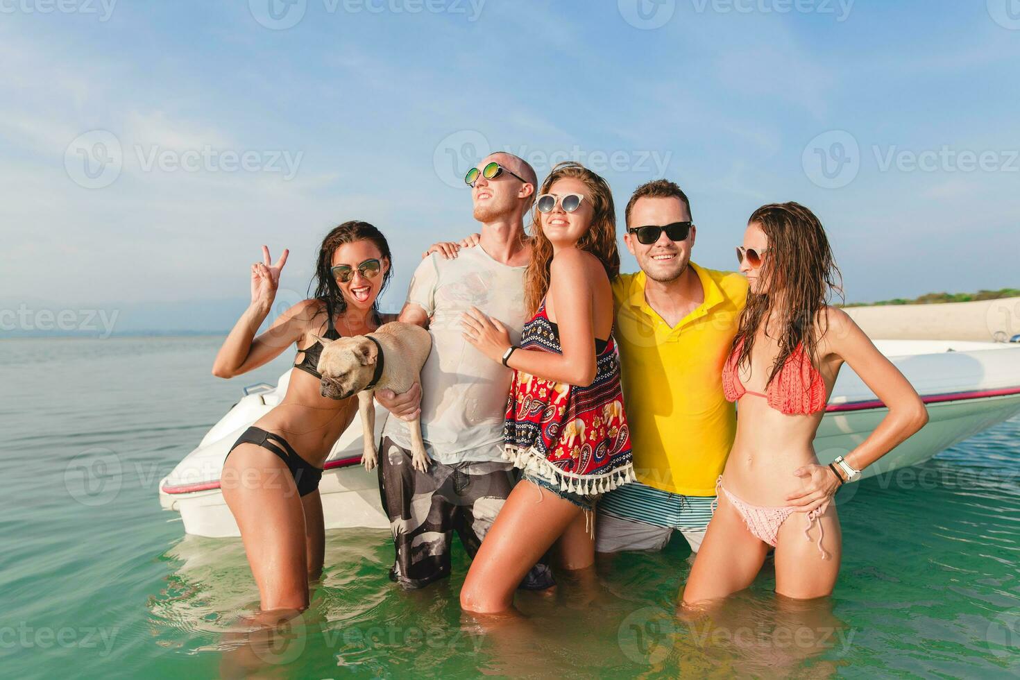 happy company of friends on summer vacation photo