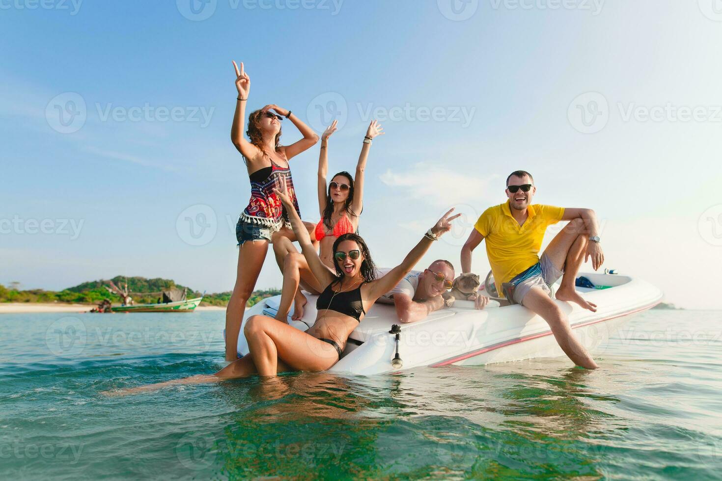 happy company of friends on summer vacation photo