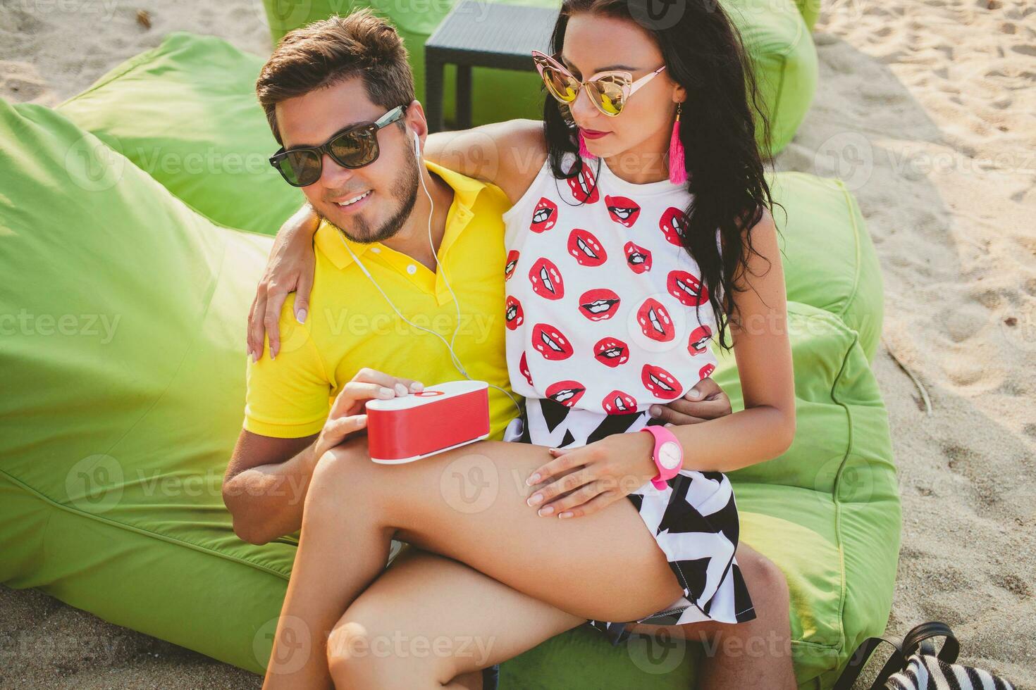 young stylish hipster beautiful couple holiday romance photo