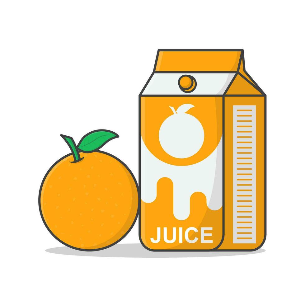 Orange Juice Box With Orange Vector Icon Illustration. Juice Cardboard Packaging. Juice Drink Container