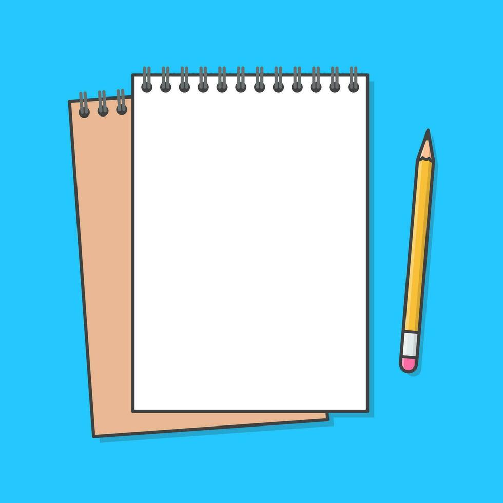 Notebook With A Pencil Vector Icon Illustration. Blank Spiral Notepad Flat Icon