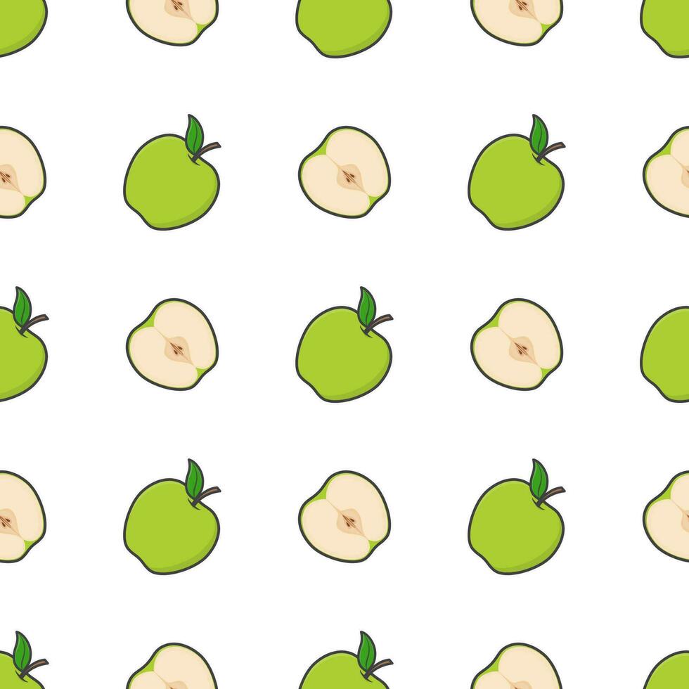 verde manzana Fruta sin costura modelo en un blanco antecedentes. Fresco manzana vector ilustración