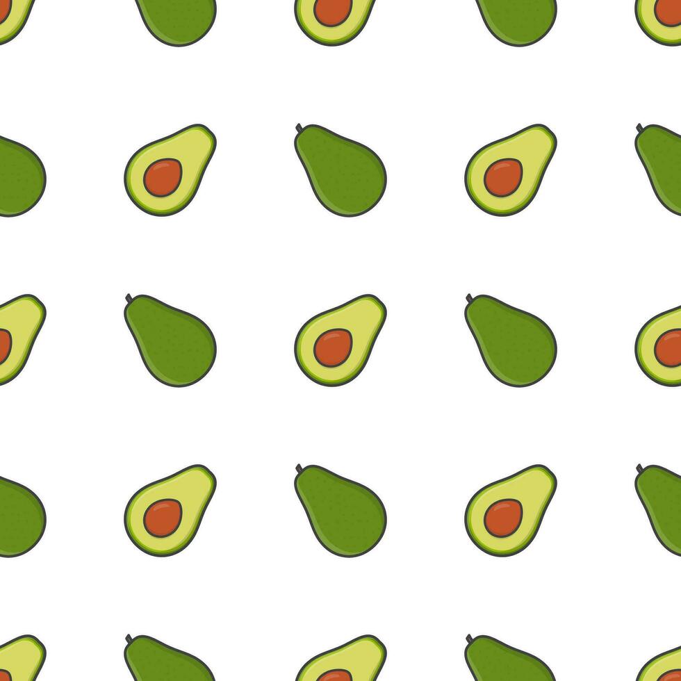 Avocado Fruit Seamless Pattern On A White Background. Fresh Avocado Vector Illustration