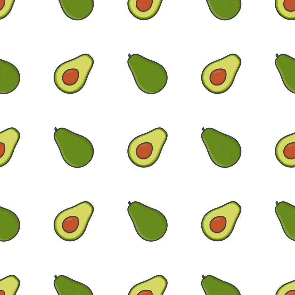 Avocado Fruit Seamless Pattern On A White Background. Fresh Avocado Vector Illustration