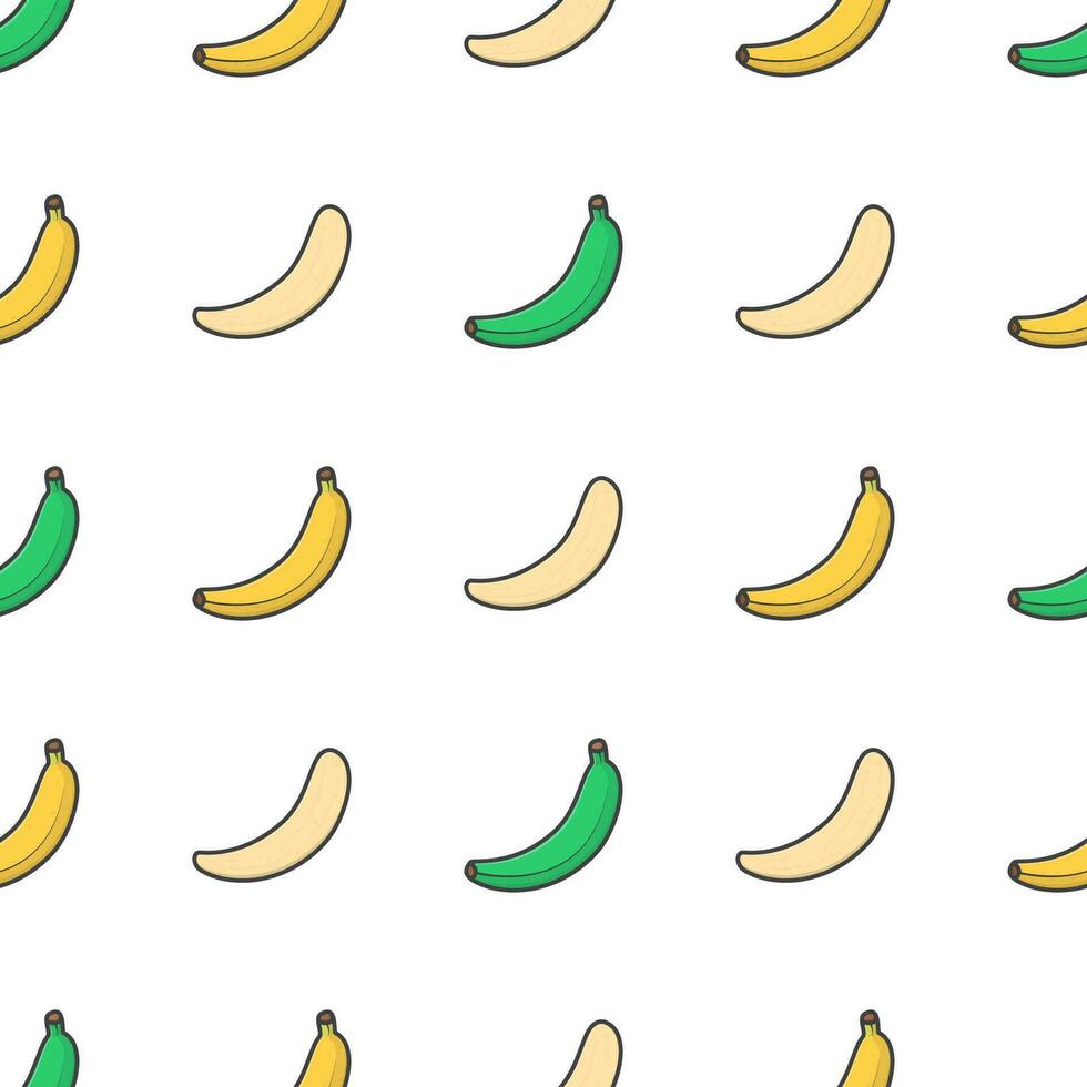 Banana Fruit Seamless Pattern On A White Background. Fresh Banana Vector Illustration