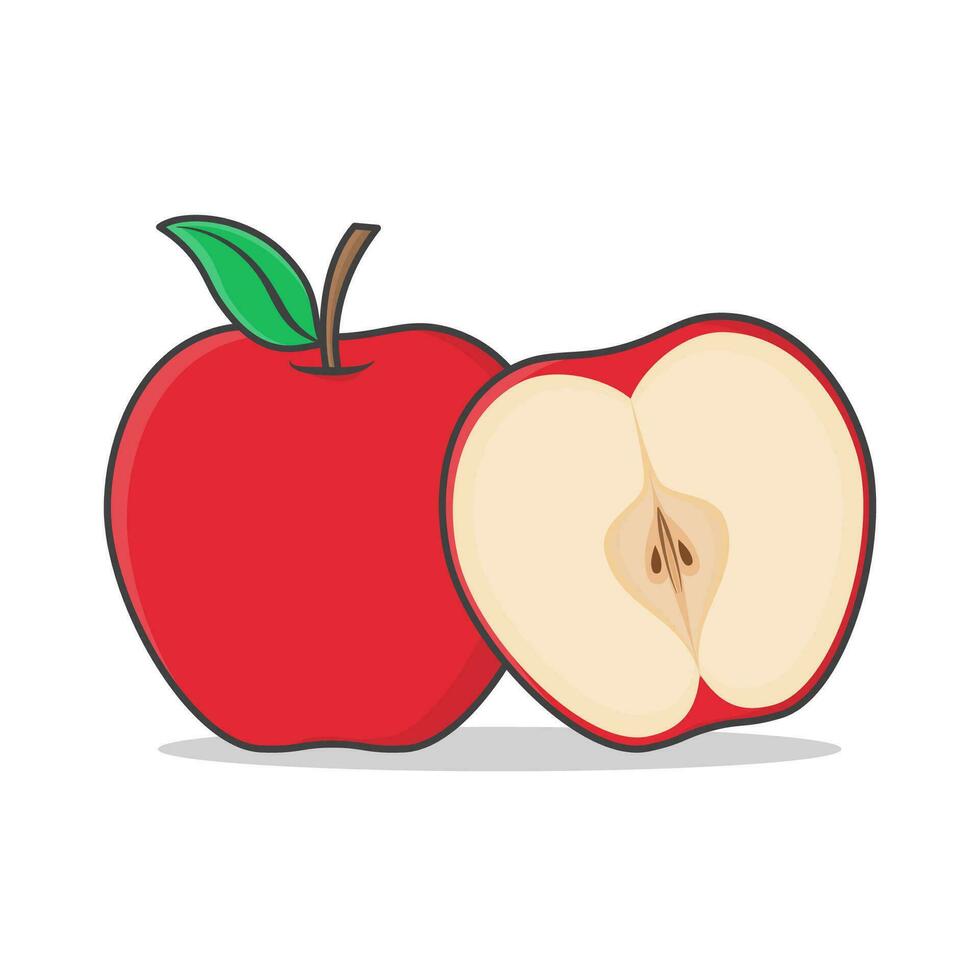 Red Apple Vector Icon Illustration. Whole And Slice Of Red Apple Flat Icon