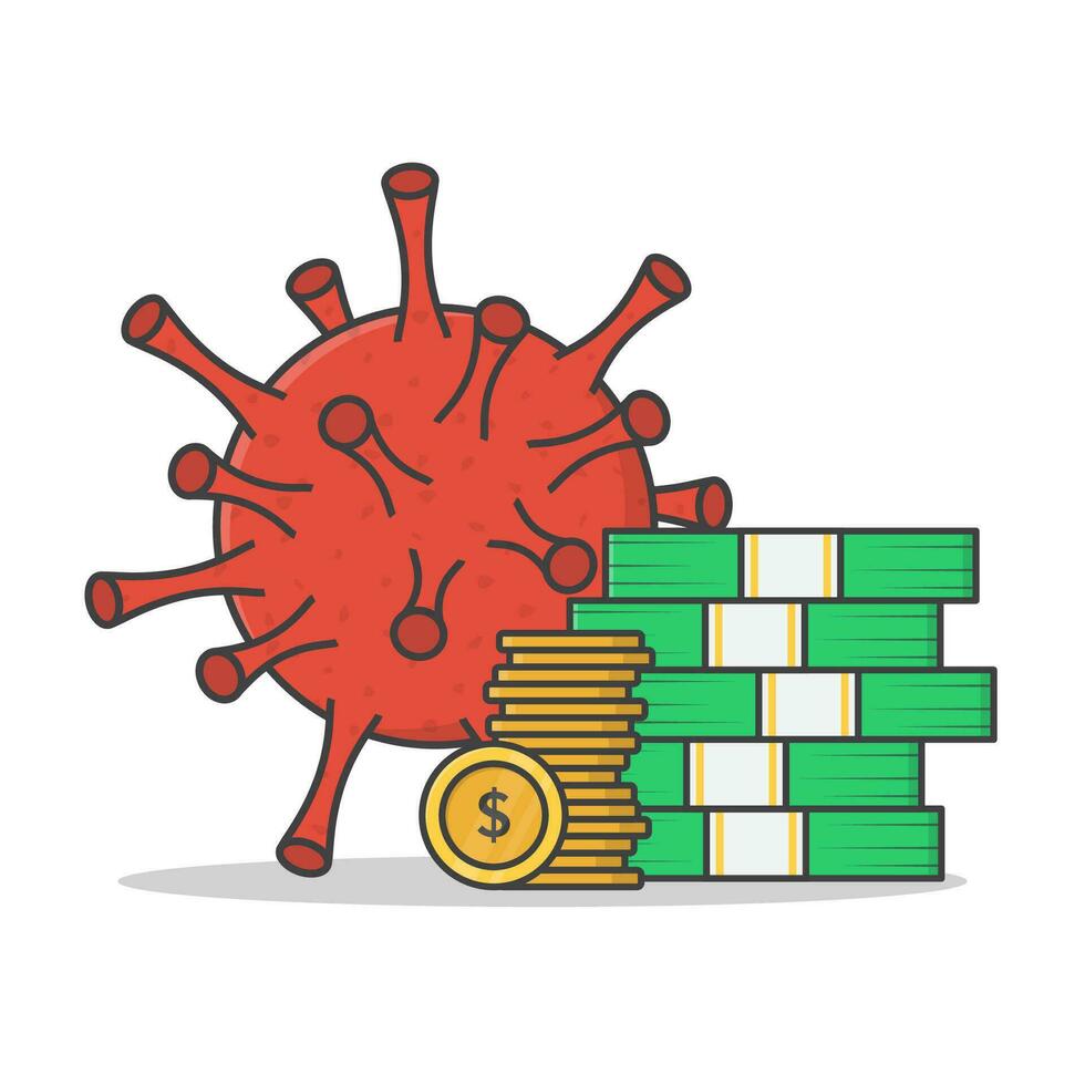 coronavirus cuarentena economía vector icono ilustración. dinero con virus concepto plano icono