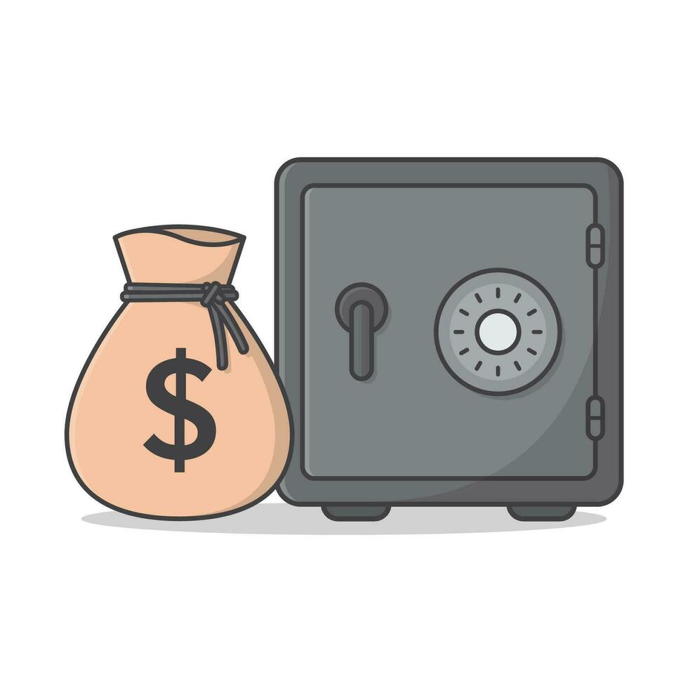 Money Bag With Safe Box Vector Icon Illustration. Money Protection Concept Flat Icon
