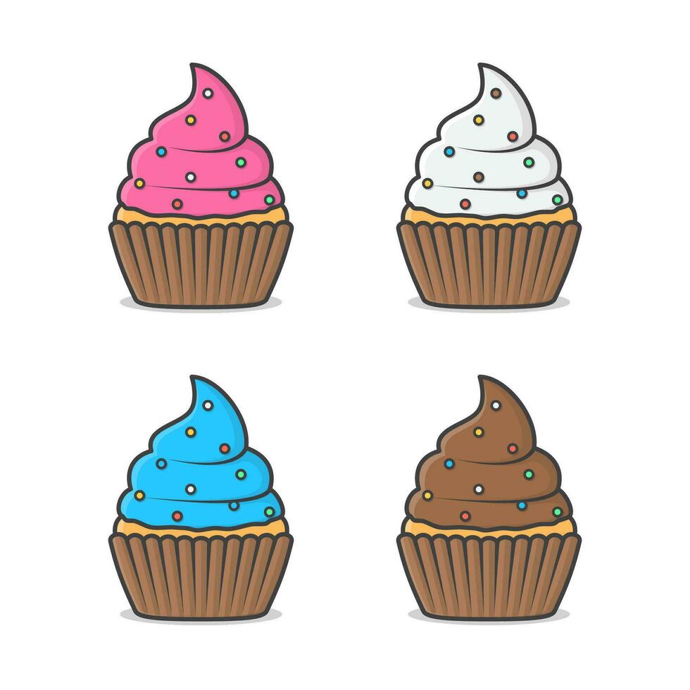 Creamy Cupcakes Vector Icon Illustration. A Set Of Delicious Cupcakes Flat Icon