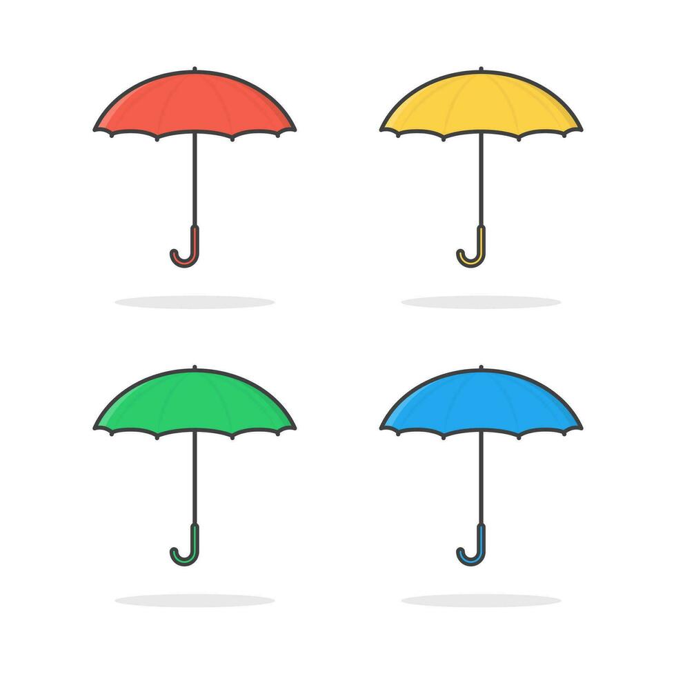 Set Of Colorful Umbrellas Vector Icon Illustration. Umbrella Flat Icon