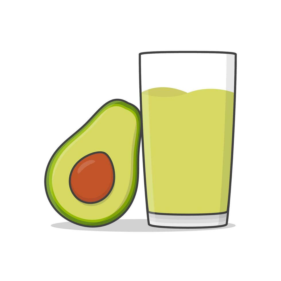 Avocado Juice With Avocado Vector Icon Illustration. Glass Of Avocado