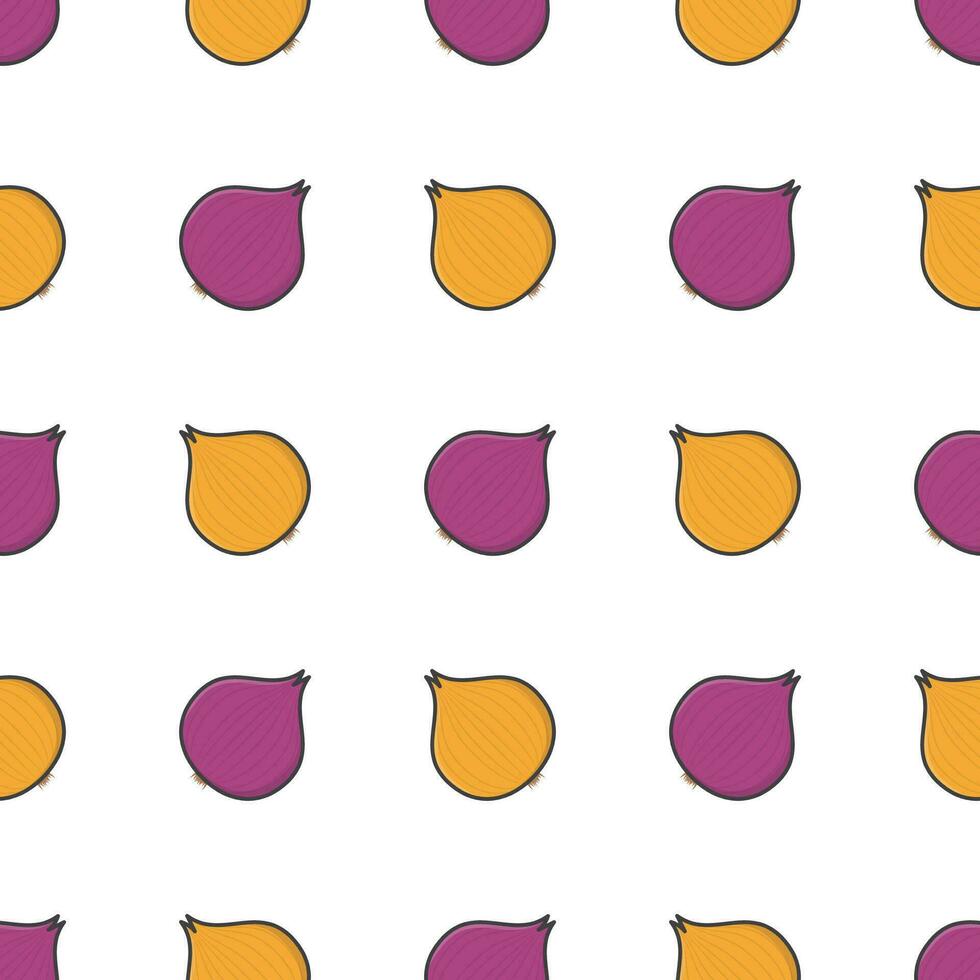 Vegetable Onion Seamless Pattern On A White Background. Fresh Onion Vector Illustration