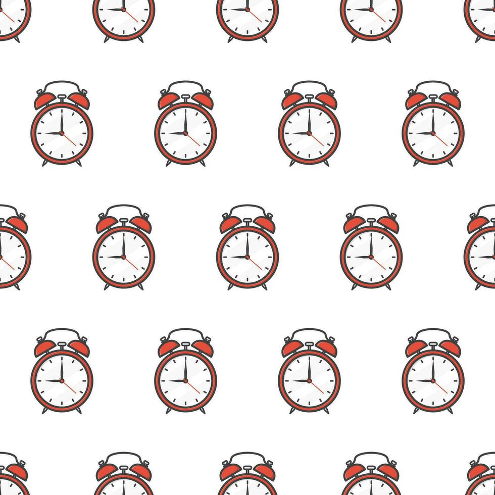 Alarm Clocks Seamless Pattern On A White Background. Clock Theme Vector Illustration
