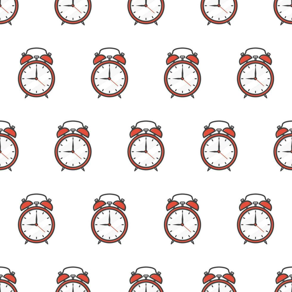 Alarm Clocks Seamless Pattern On A White Background. Clock Theme Vector Illustration