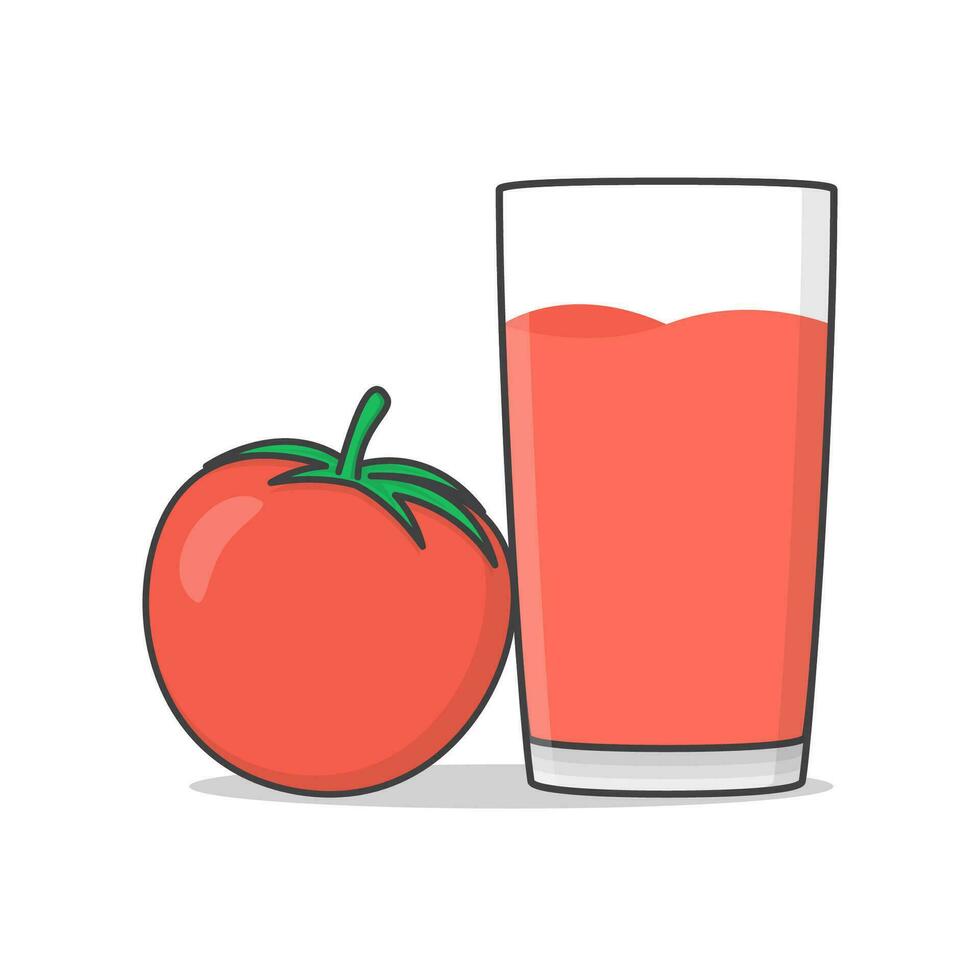Tomato Juice With Tomato Vector Icon Illustration. Glass Of Tomato Juice Flat Icon