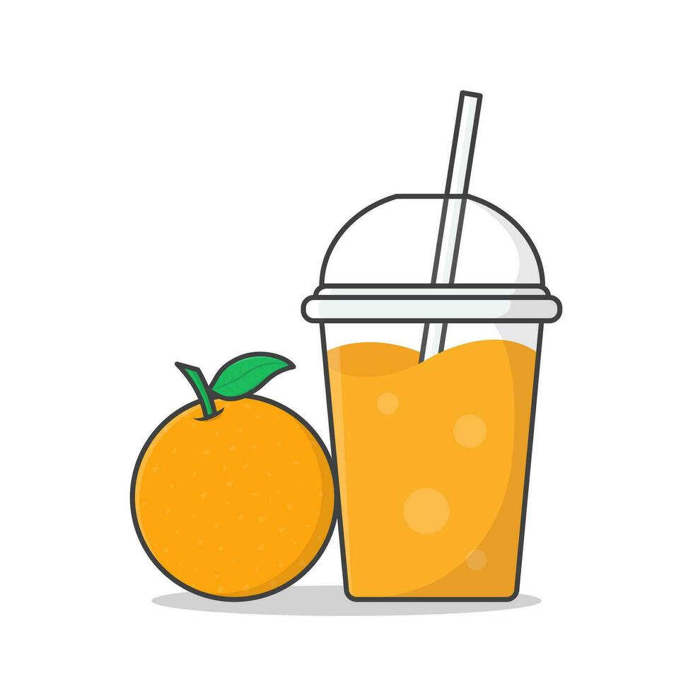Orange Juice Or Milkshake In Takeaway Plastic Cup Vector Icon Illustration. Cold Drinks In Plastic Cups With Ice Flat Icon