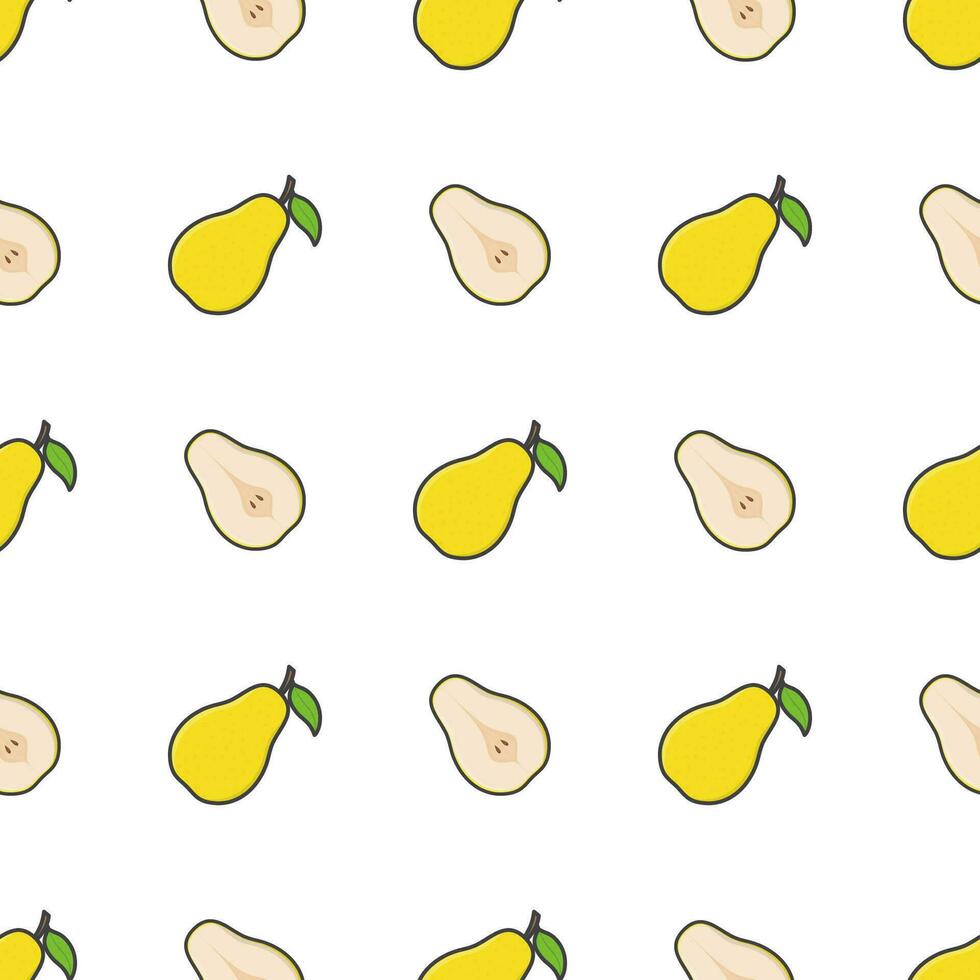 Pear Fruit Seamless Pattern On A White Background. Fresh Pear Vector Illustration