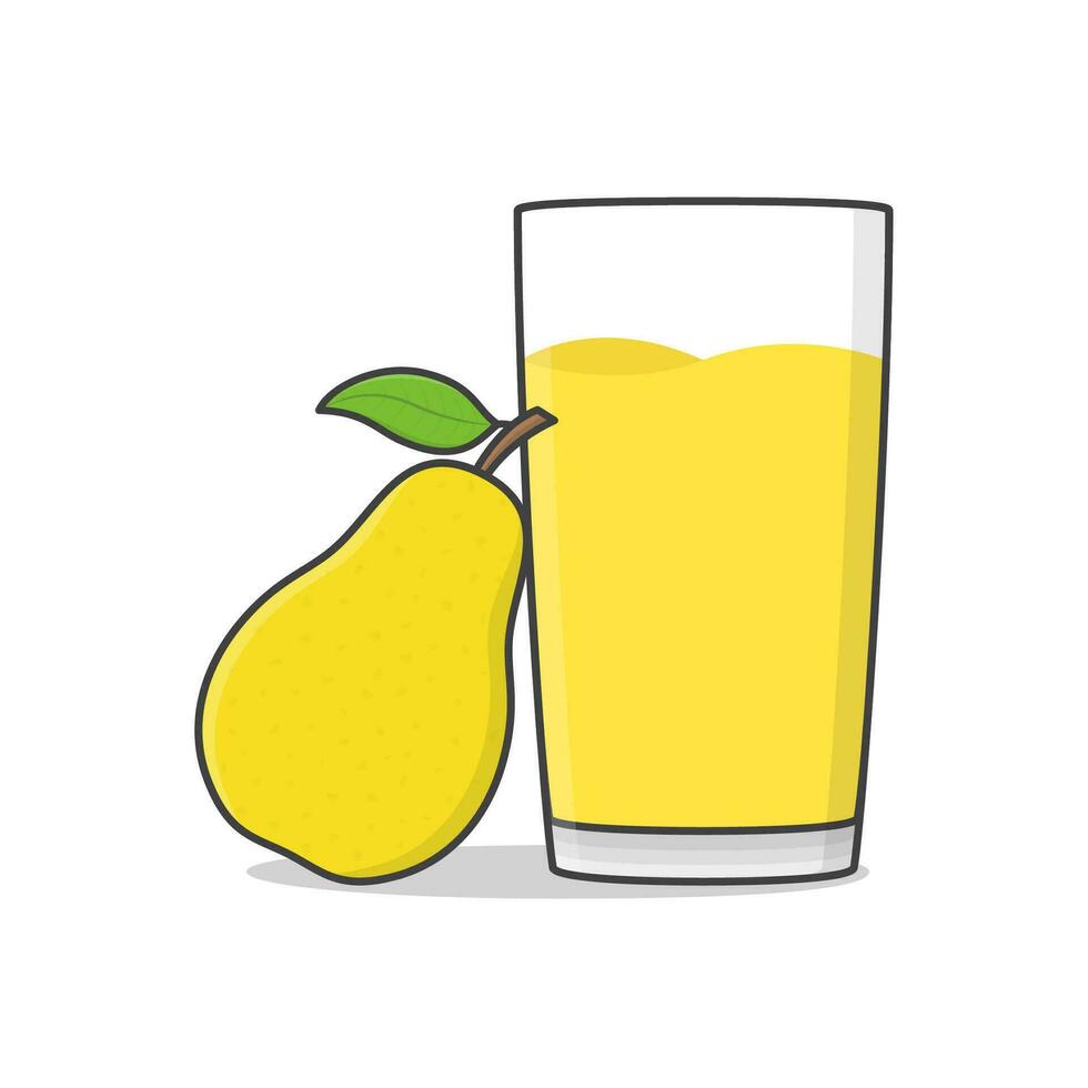 Pear Juice With Pear Vector Icon Illustration. Glass Of Pear Juice Flat Icon