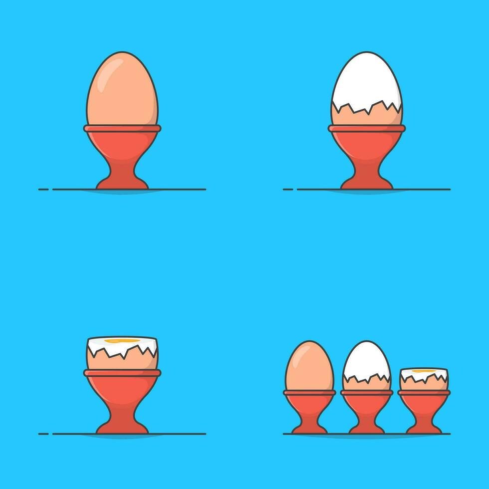 Three Phase Boiled Eggs In Egg Cups Vector Icon Illustration