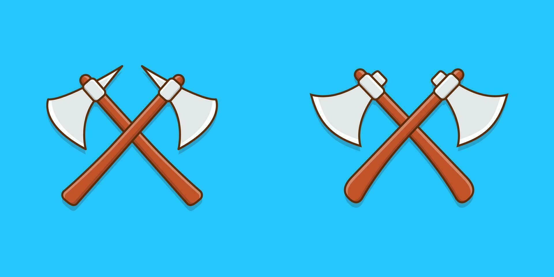 Stone Axes Crossed Vector Icon Illustration. Beautiful Two Axes. Axe Icon