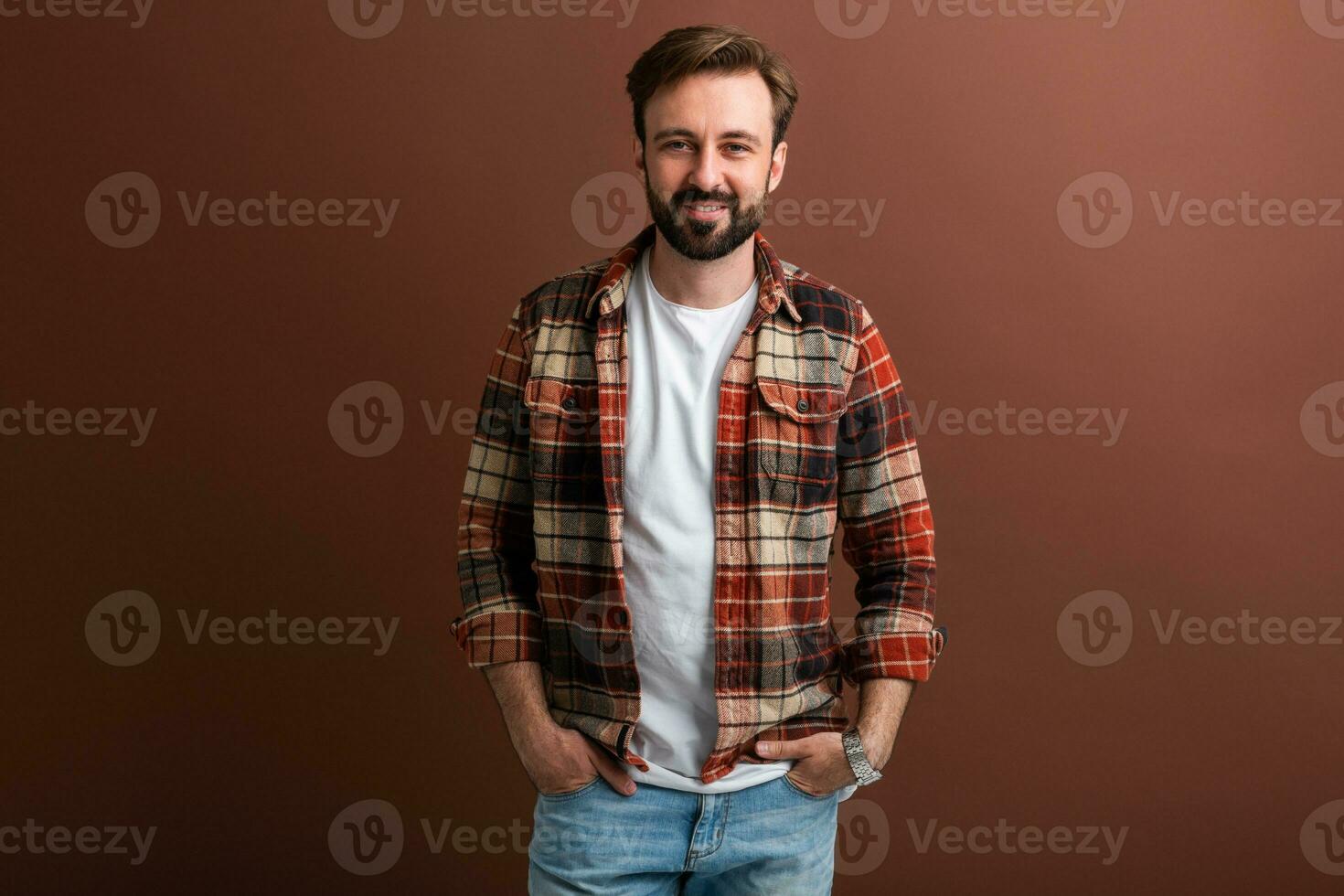 handsome man on brown background photo