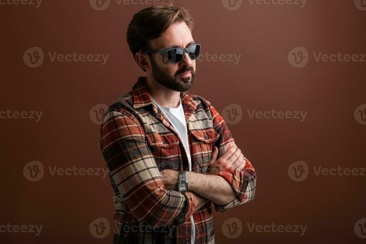 handsome man on brown background photo