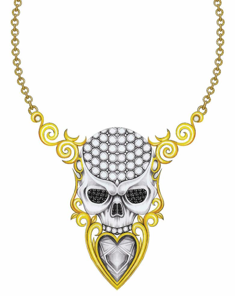 Jewelry design art vintage mix skull necklace hand drawing and painting make graphic vector. vector