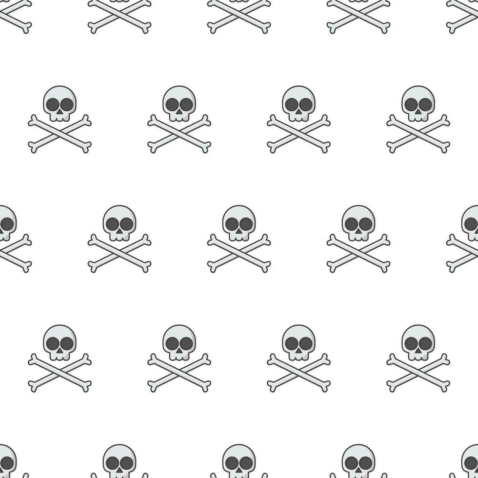 Skull With Crossbone Seamless Pattern On A White Background. Pirate Emblem Theme Vector Illustration
