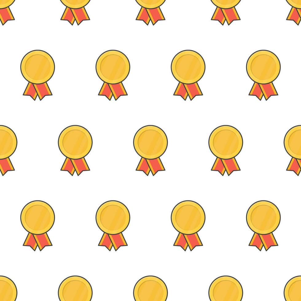 Medals With Ribbon Seamless Pattern On A White Background. Badges Theme Vector Illustration