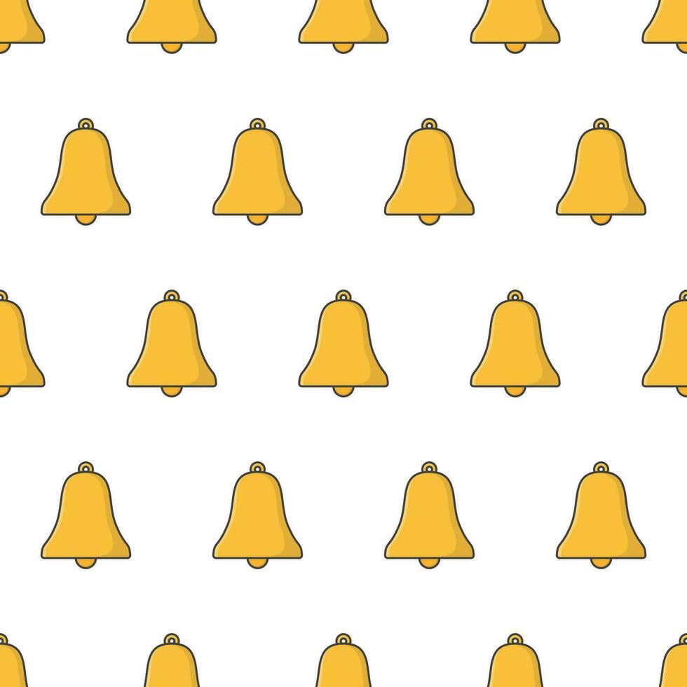 Golden Bell Seamless Pattern On A White Background. Alarm Or Alert Symbol Theme Vector Illustration
