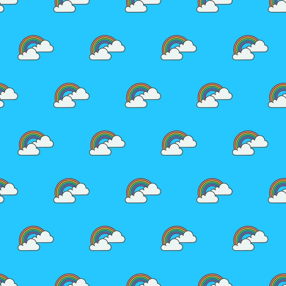 arco iris con nubes sin costura modelo en un blanco antecedentes. clima fenómenos tema vector ilustración