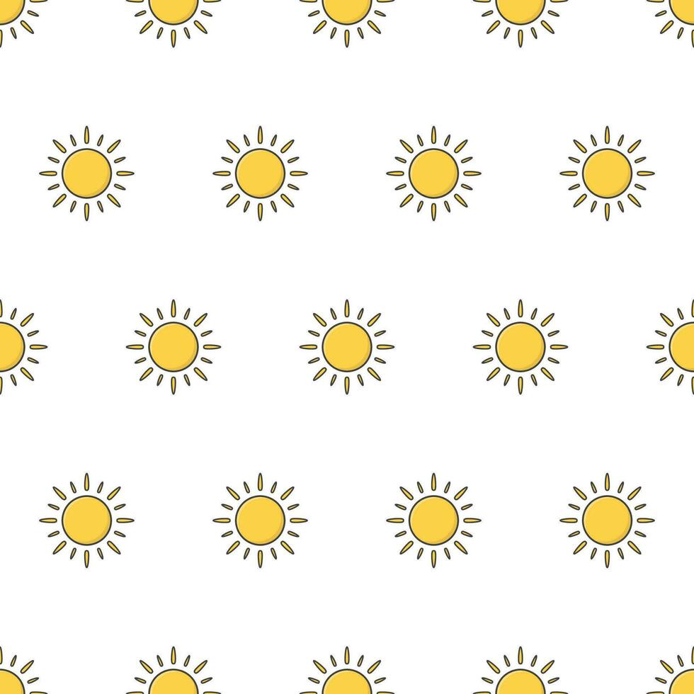 Sun Seamless Pattern On A White Background. Weather Phenomena Theme Vector Illustration