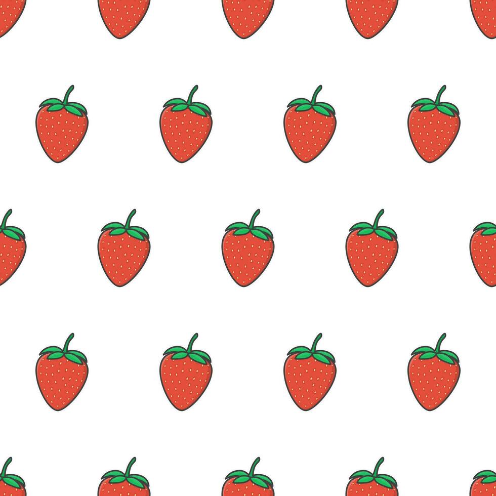 Fresh Strawberry Seamless Pattern On A White Background. Strawberries Vector Illustration