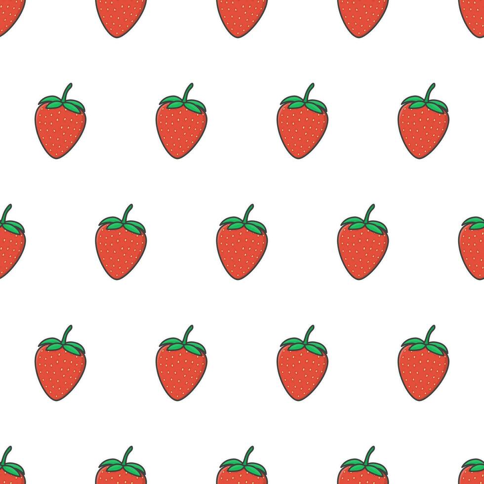 Fresh Strawberry Seamless Pattern On A White Background. Strawberries Vector Illustration