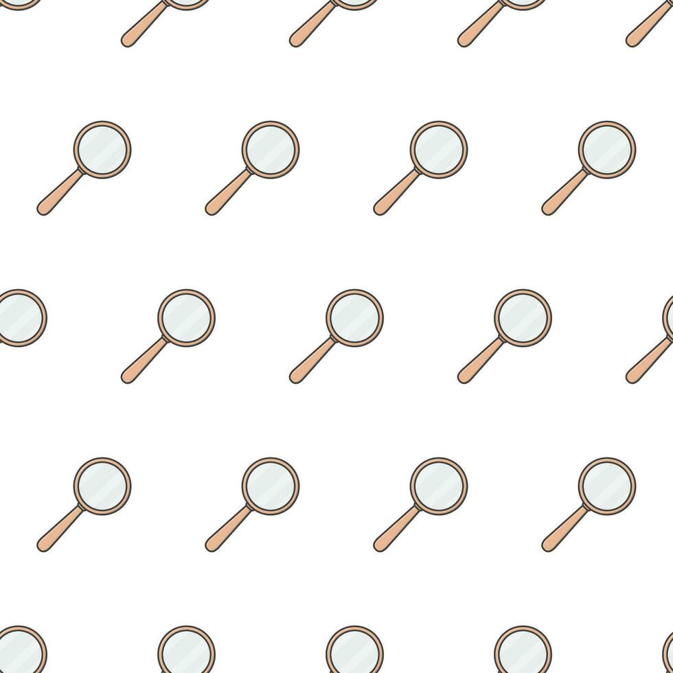 Magnifying Glass With Wooden Handle Seamless Pattern On A White Background. Magnifier Theme Vector Illustration