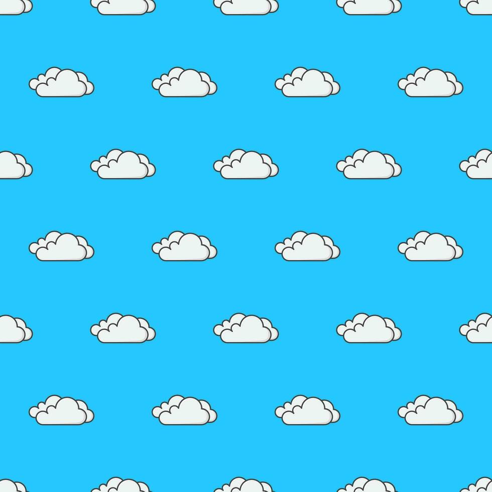 Clouds Seamless Pattern On A Blue Background. Weather Phenomena Theme Vector Illustration