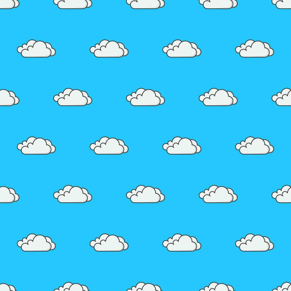 Clouds Seamless Pattern On A Blue Background. Weather Phenomena Theme Vector Illustration