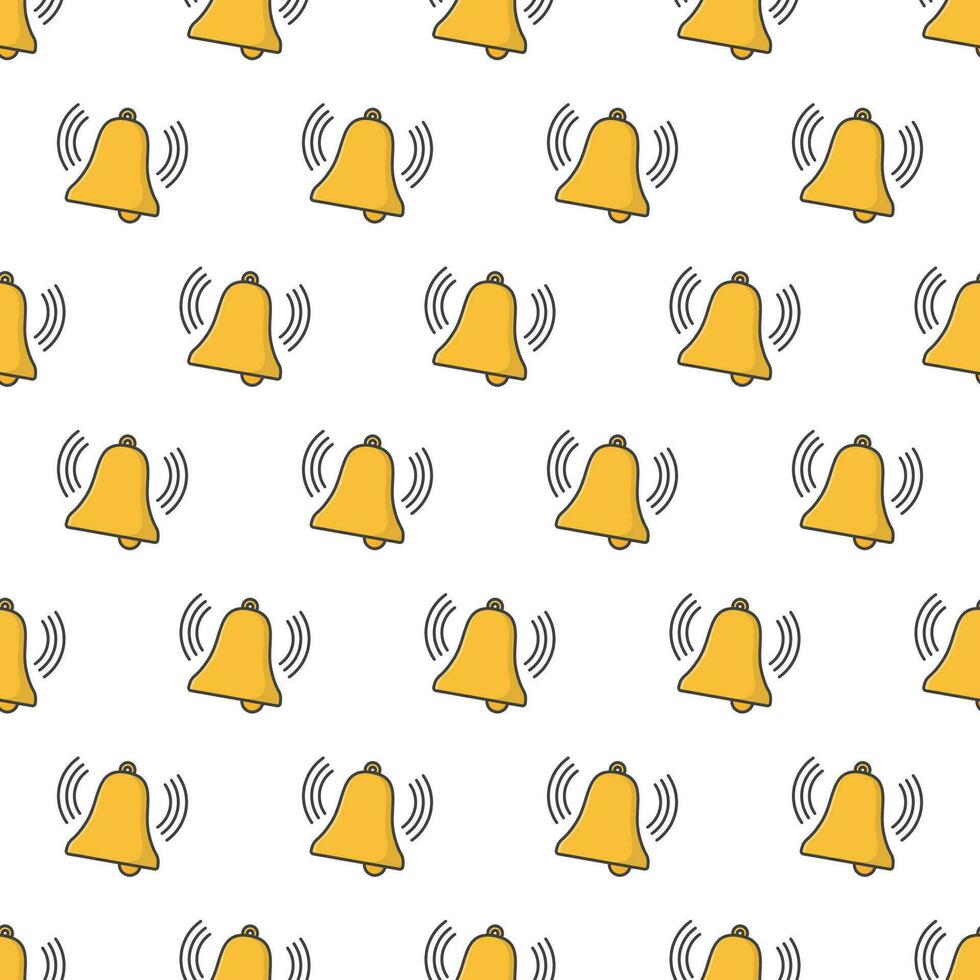 Bell Seamless Pattern On A White Background. Alarm Or Alert Symbol Theme Vector Illustration
