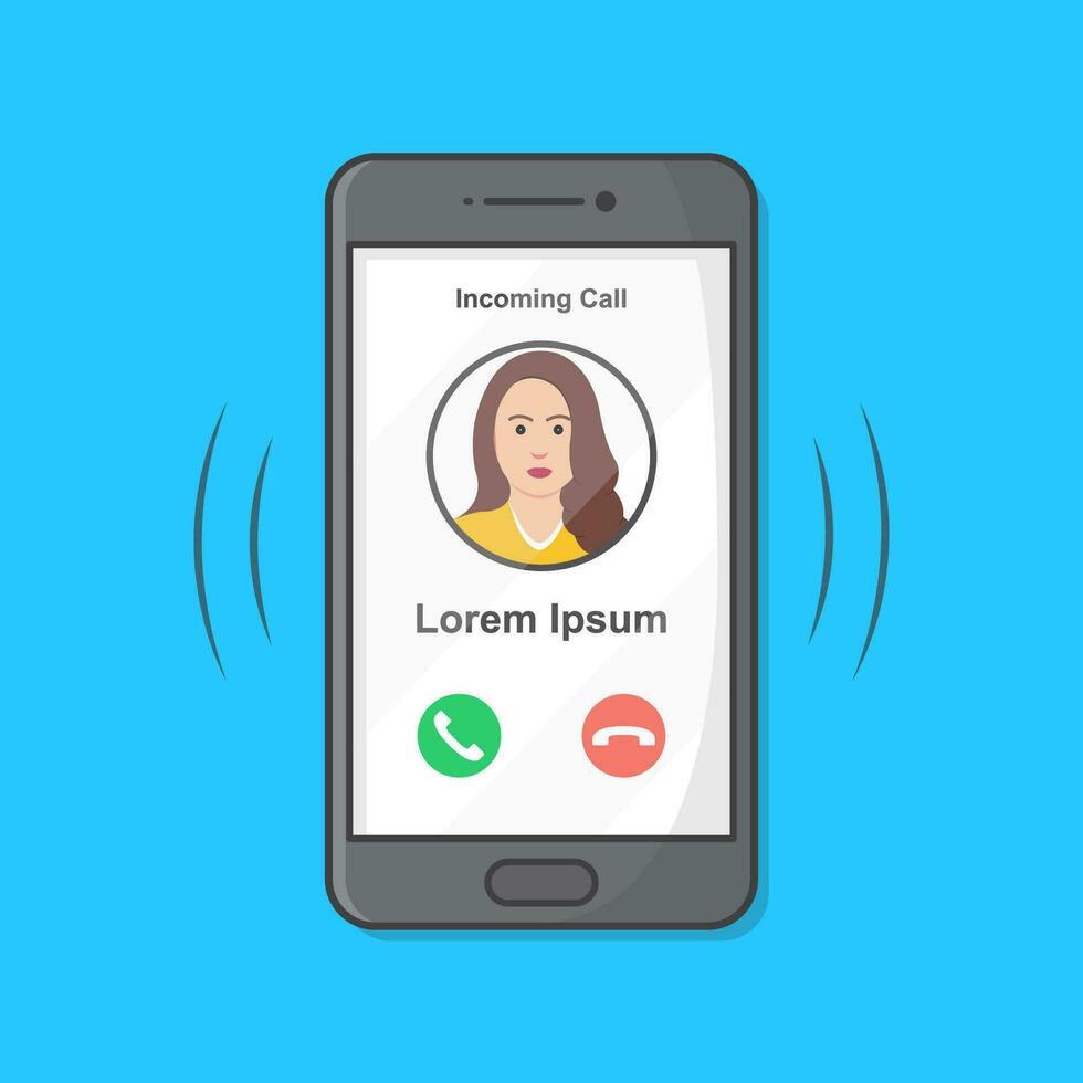 Smartphone With Incoming Call On Display Vector Icon Illustration. Incoming Phone Call Flat Icon