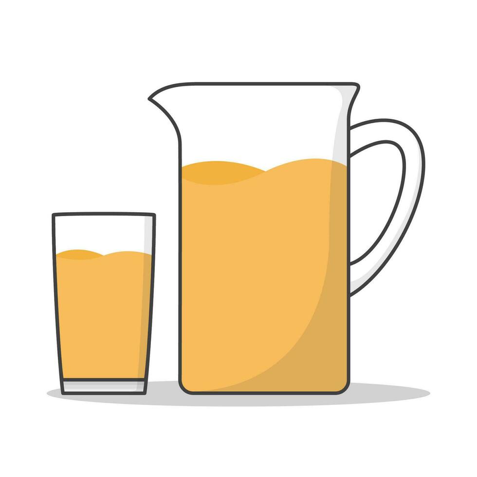 Fresh Juice In Glass And Jug Vector Icon Illustration. Pitcher With Water Flat Icon